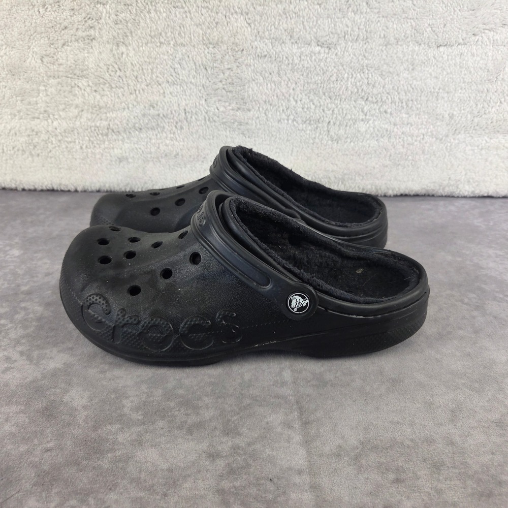 Crocs Classic Lined Clog Black Fuzzy Fleece Slip On Shoes Mens 8 Womens 10